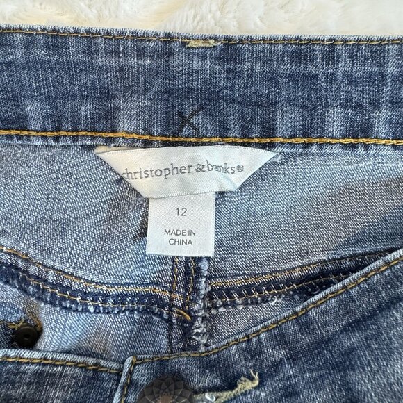 Women's 12 Christopher & Banks Long Denim Skirt Back Slit Cotton Blend - Picture 7 of 12